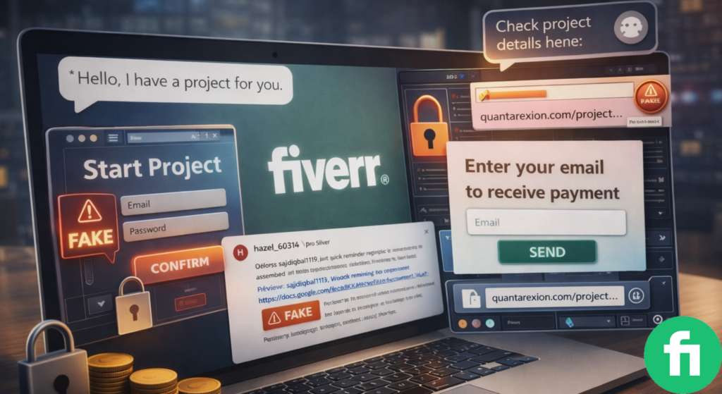 Fiverr scam with fake link and phishing message