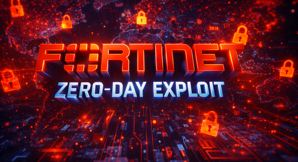 Fortinet Zero-Day Exploit Sparks Global Cybersecurity Emergency Across Critical Sectors Fortinet zero-day exploit cybersecurity banner with Fortinet logo in red and global network background showing digital security threat