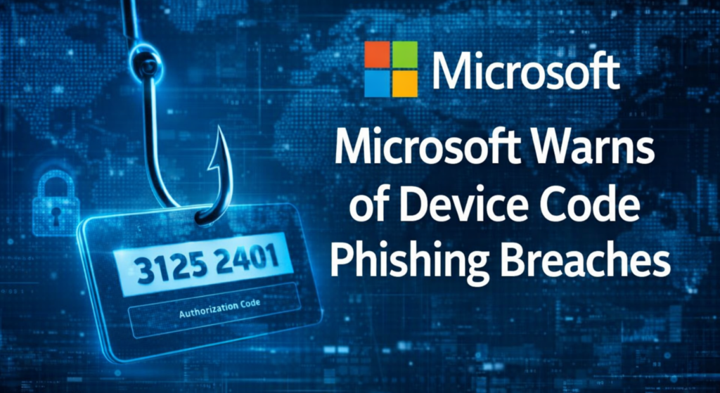Microsoft device code phishing attack cybersecurity concept