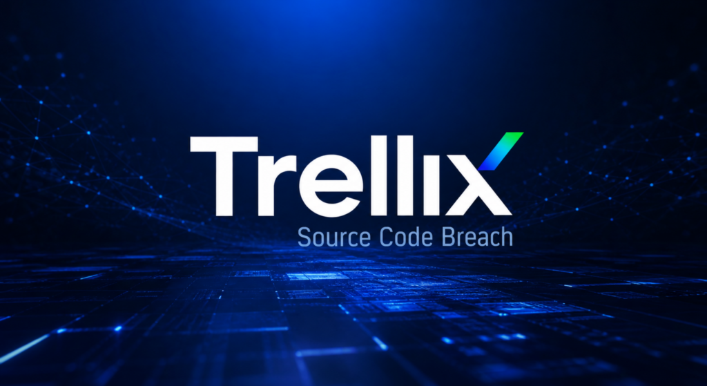 Trellix cybersecurity breach concept image showing digital shield and network background representing source code repository hack in 2026