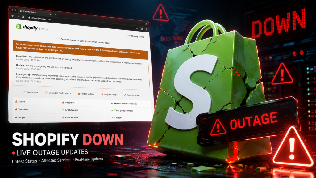Shopify down outage June 3 2026 status page and warning alert