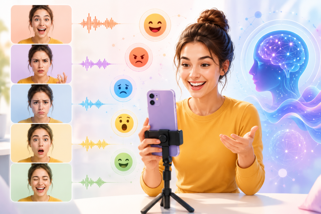 People repeating phrases in different tones during the AI Emotion Recognition Trend