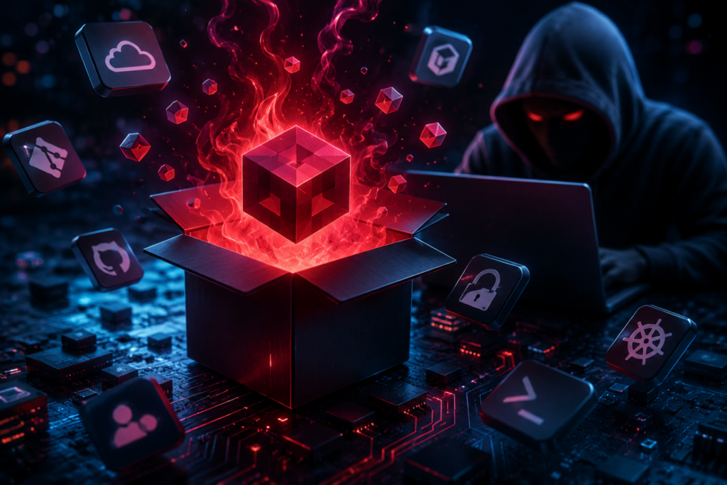 Miasma Malware npm Packages 2026 illustration showing a stealthy supply chain attack targeting developer credentials through malicious npm packages