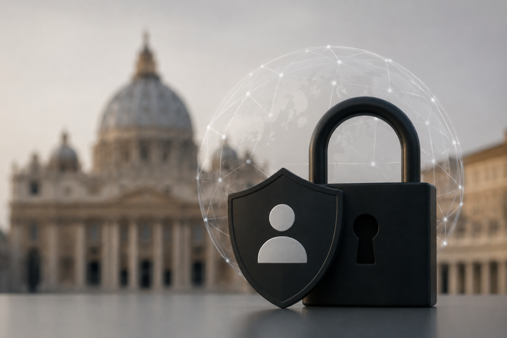 Illustration showing the Vatican Click to Pray API Flaw exposing user information through an insecure API.