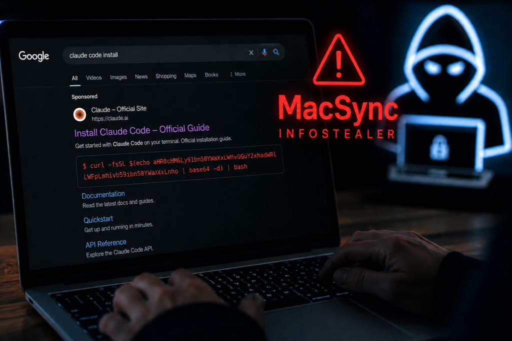 MacSync Infostealer spreading through fake Claude Code installation guide promoted via Google Ads