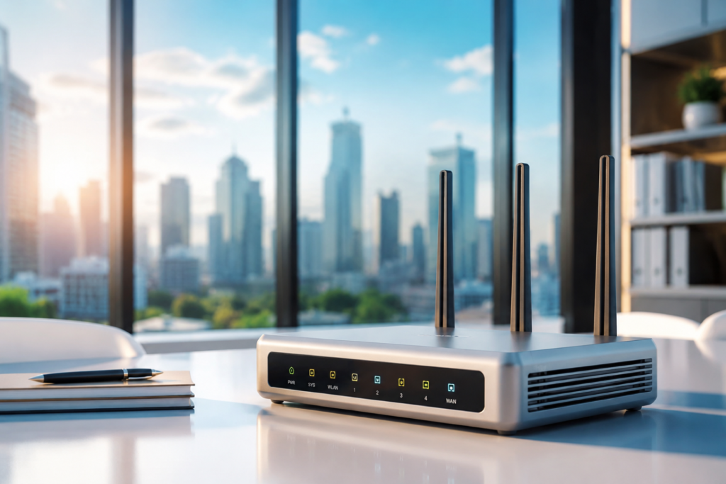 Illustration showing Russian Router Attacks targeting vulnerable enterprise routers worldwide.
