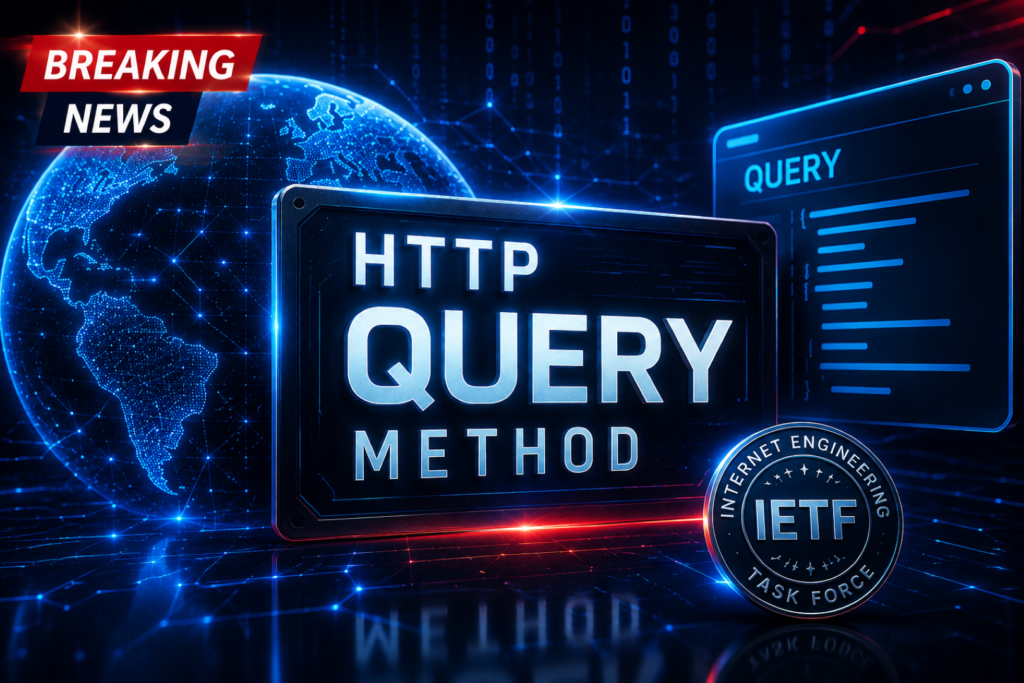 Illustration showing the HTTP QUERY Method introduced by IETF for secure API requests.