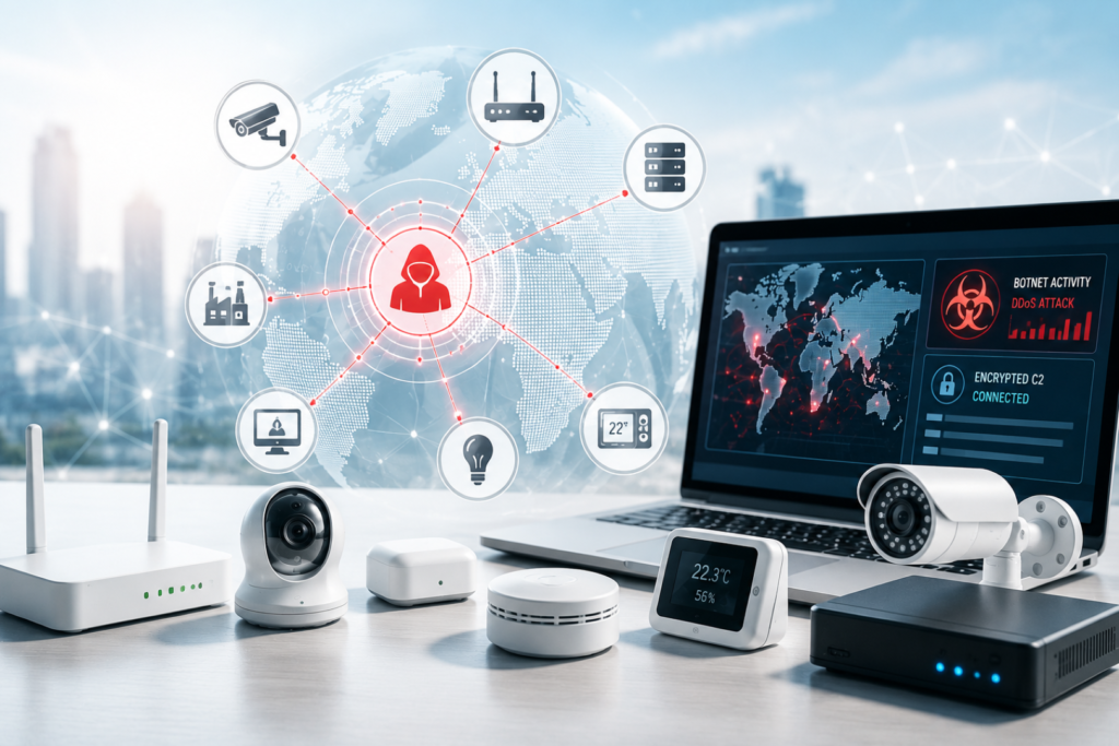 TuxBot v3 Evolution: AI-Powered IoT Botnet Emerges Illustration of TuxBot v3 Evolution targeting Linux IoT devices through encrypted botnet communications.