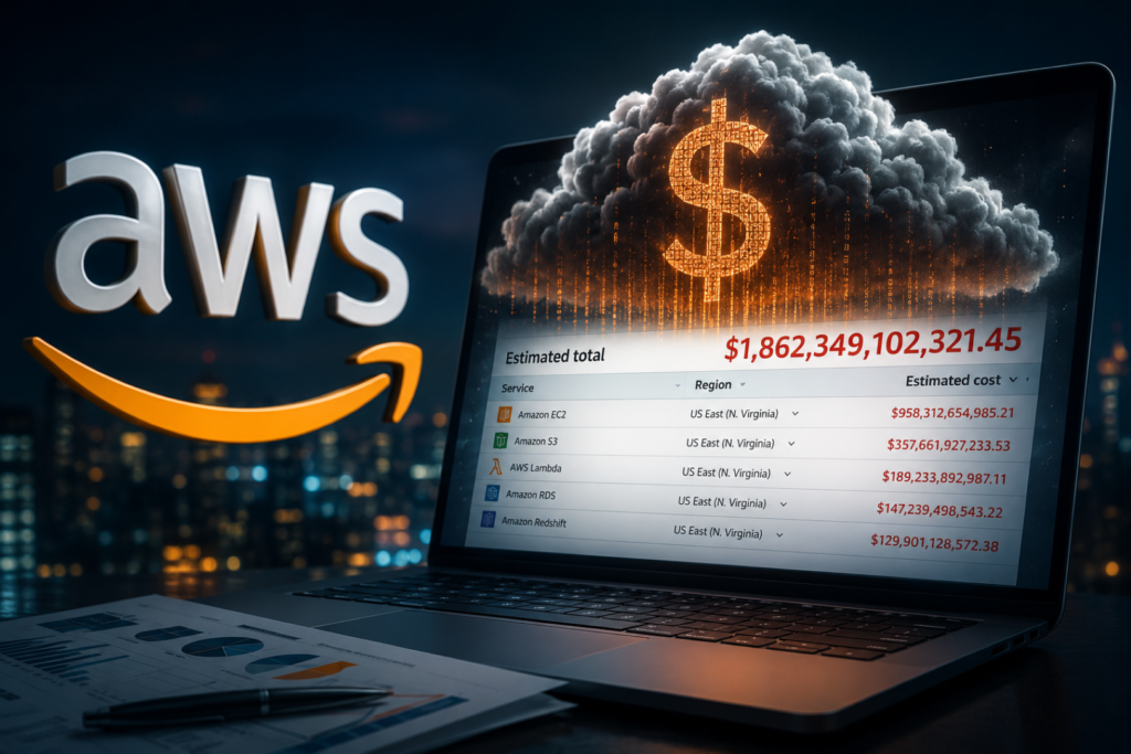 AWS Cost Explorer Bug: Trillion-Dollar Bills Displayed AWS Cost Explorer Bug displaying unusually high estimated cloud bills on the AWS Billing Console.