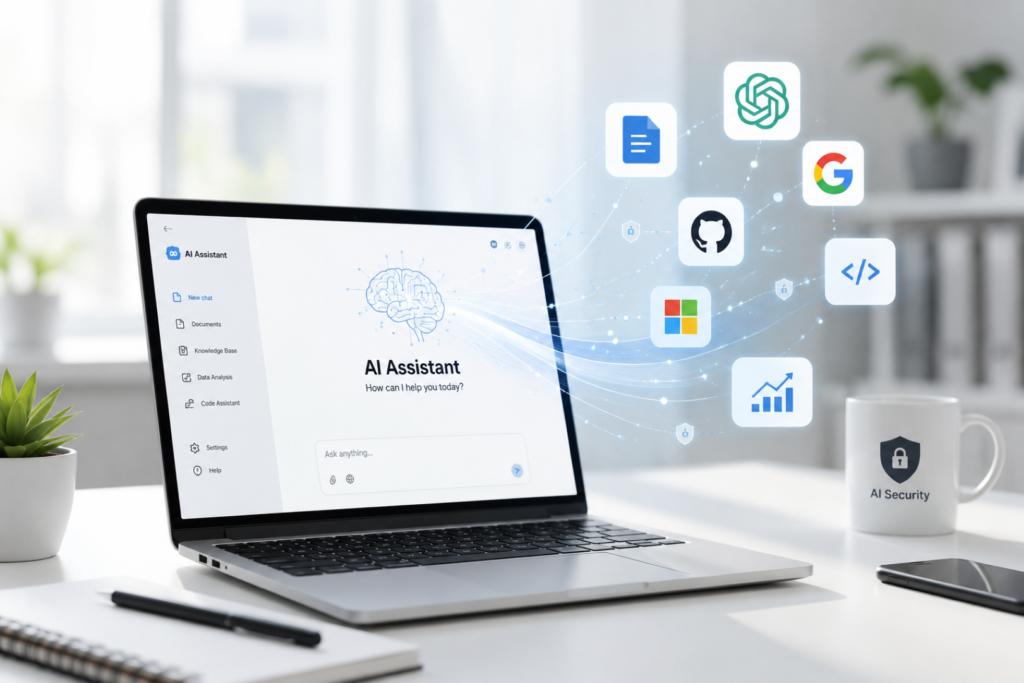 Illustration showing Prompt Injection Attacks targeting enterprise AI assistants through malicious prompts.