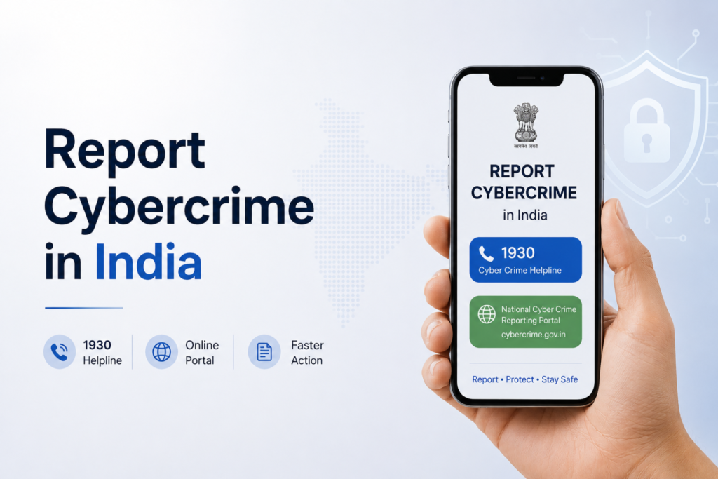 Report Cybercrime in India: 7 Essential Steps to Get Faster Action Illustration showing how to Report Cybercrime in India using the 1930 helpline and National Cyber Crime Reporting Portal.