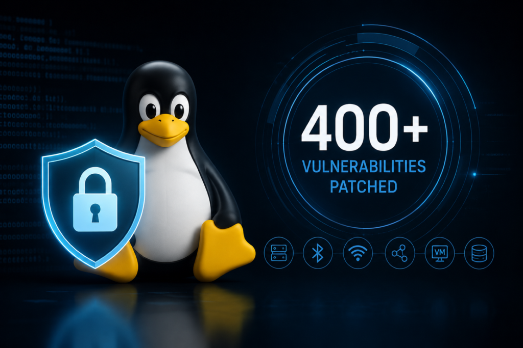 Linux Kernel Vulnerabilities: 400+ Security Flaws Patched Linux Kernel Vulnerabilities security update showing multiple patched kernel components including Bluetooth, XFS, and BPF.