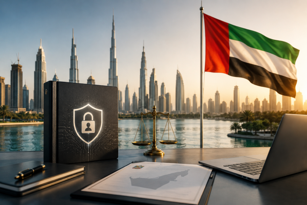 Is PDPL Compliance Mandatory for UAE Businesses in 2026? PDPL compliance UAE concept showing secure data protection, privacy governance, and cybersecurity for UAE businesses.