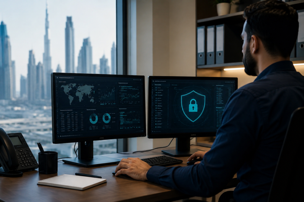 Vulnerability assessment Dubai process showing network, cloud and application security checks