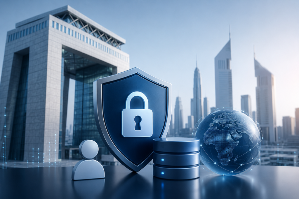 DIFC data protection compliance concept showing privacy, cybersecurity and regulatory controls