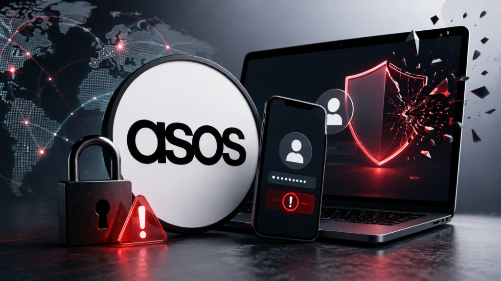 ASOS Data Breach showing a compromised customer account security concept