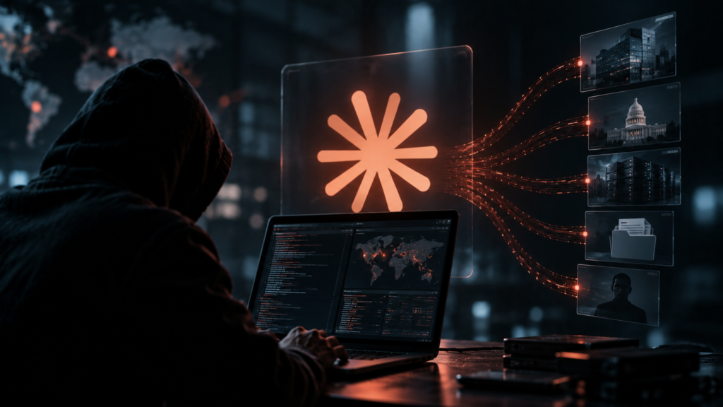 Claude Cyberattacks: Critical AI Threat Exposed Claude Cyberattacks showing AI-driven cyber operations and automated data theft
